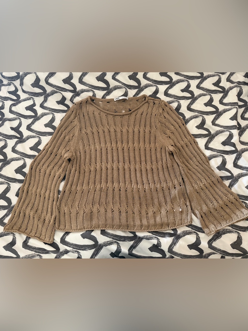 Zara Open-Weave Scoopneck Sweater in Tan